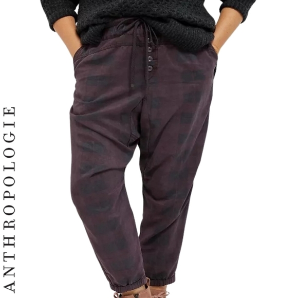 Anthropologie | 'Jacquie' Button-Fly Joggers in brown and black motif | … - Picture 3 of 12